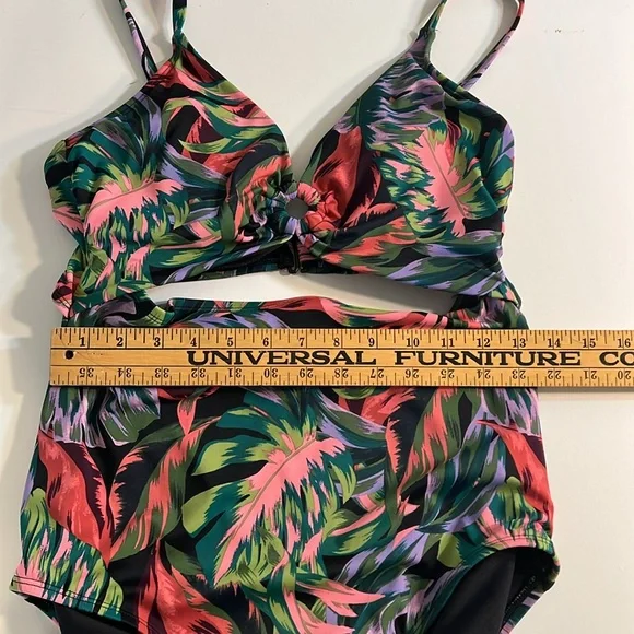 Time & Tru One Piece Swim Suit Black, Purple, Pink, green Floral print Sz 12-14 - Picture 6 of 8